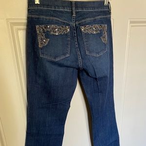 White House Black Market boot cut Noir denim jeans embellished